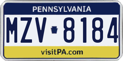 PA license plate MZV8184