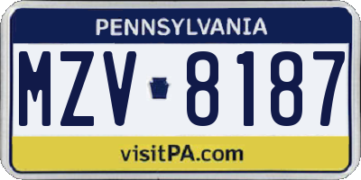 PA license plate MZV8187
