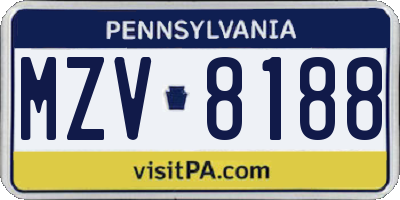 PA license plate MZV8188