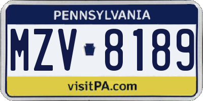 PA license plate MZV8189