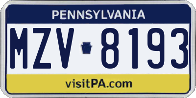 PA license plate MZV8193