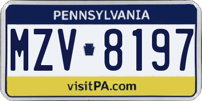 PA license plate MZV8197