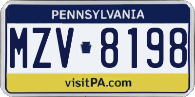 PA license plate MZV8198