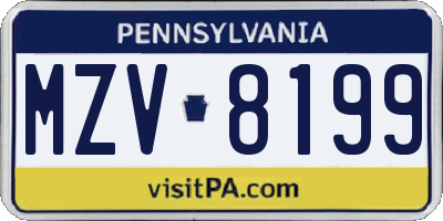 PA license plate MZV8199