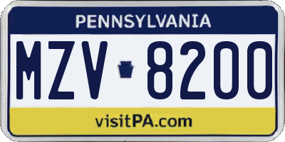 PA license plate MZV8200