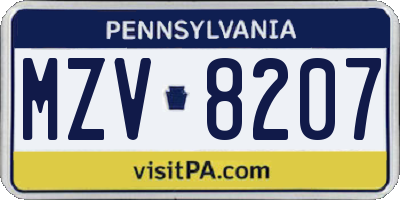 PA license plate MZV8207