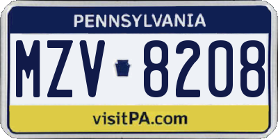 PA license plate MZV8208
