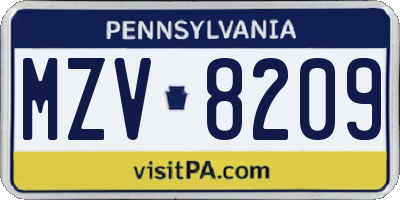 PA license plate MZV8209