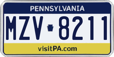 PA license plate MZV8211
