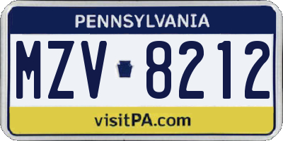 PA license plate MZV8212
