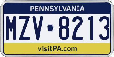 PA license plate MZV8213