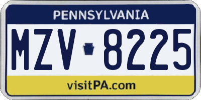 PA license plate MZV8225
