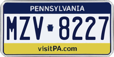 PA license plate MZV8227