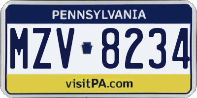 PA license plate MZV8234