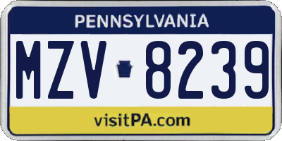 PA license plate MZV8239