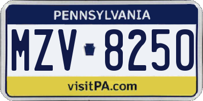 PA license plate MZV8250