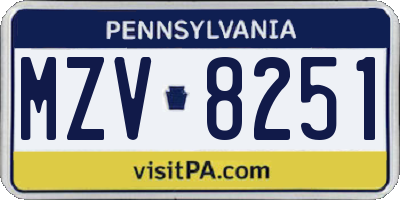 PA license plate MZV8251