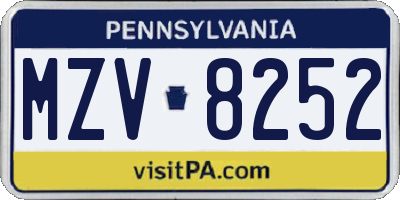 PA license plate MZV8252