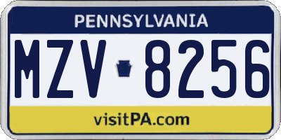 PA license plate MZV8256