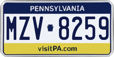 PA license plate MZV8259