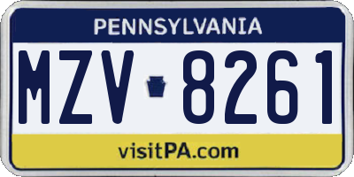 PA license plate MZV8261