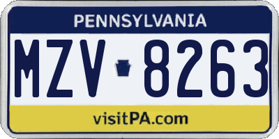 PA license plate MZV8263