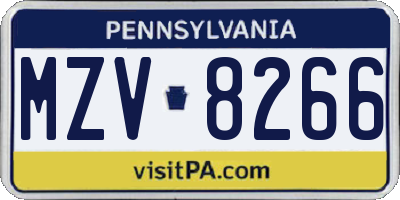 PA license plate MZV8266