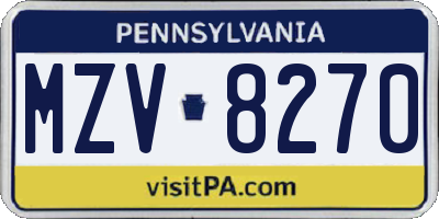 PA license plate MZV8270