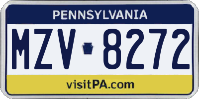 PA license plate MZV8272