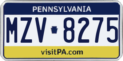 PA license plate MZV8275