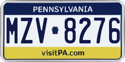 PA license plate MZV8276