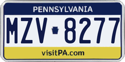 PA license plate MZV8277