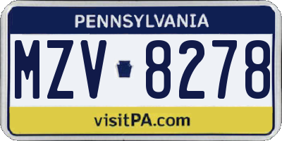 PA license plate MZV8278