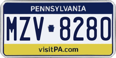 PA license plate MZV8280