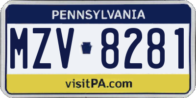 PA license plate MZV8281