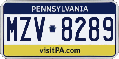 PA license plate MZV8289