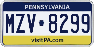 PA license plate MZV8299