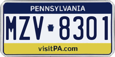 PA license plate MZV8301