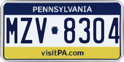 PA license plate MZV8304
