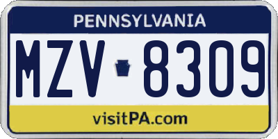 PA license plate MZV8309