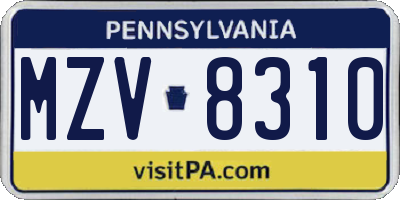 PA license plate MZV8310