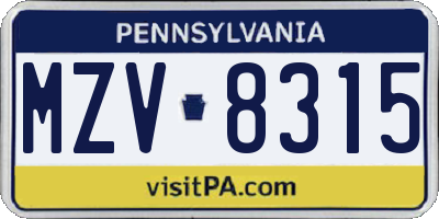 PA license plate MZV8315