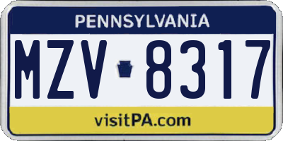 PA license plate MZV8317