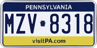 PA license plate MZV8318