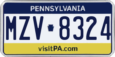 PA license plate MZV8324