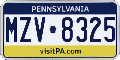 PA license plate MZV8325