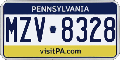 PA license plate MZV8328
