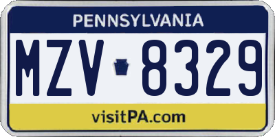 PA license plate MZV8329