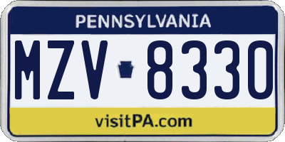 PA license plate MZV8330