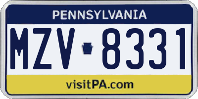PA license plate MZV8331